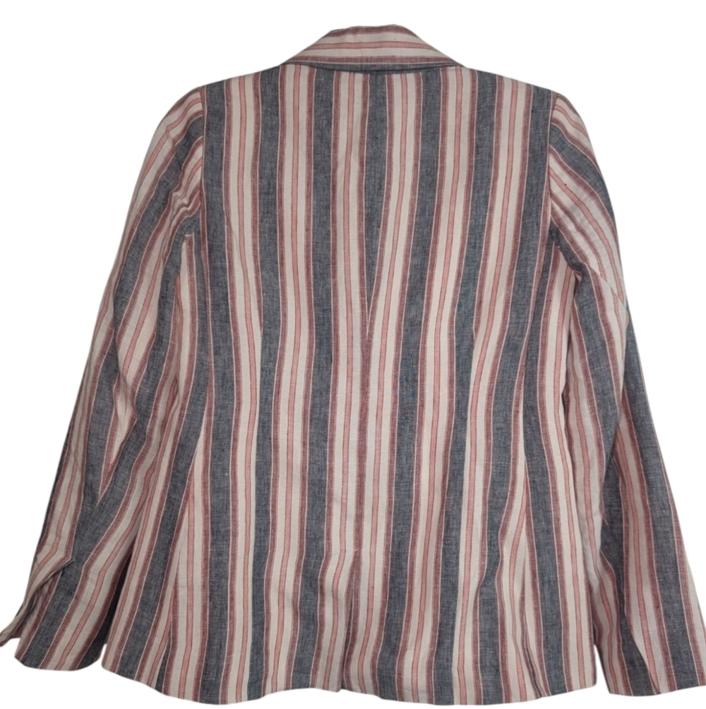 Frame Linen Denim Red and Blue Striped Blazer - Picture 3 of 10